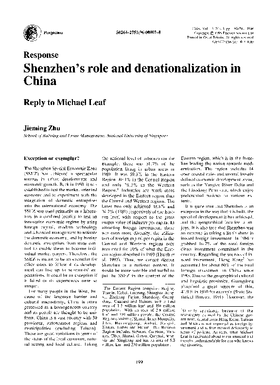 (PDF) Shenzhen's role and denationalization in China