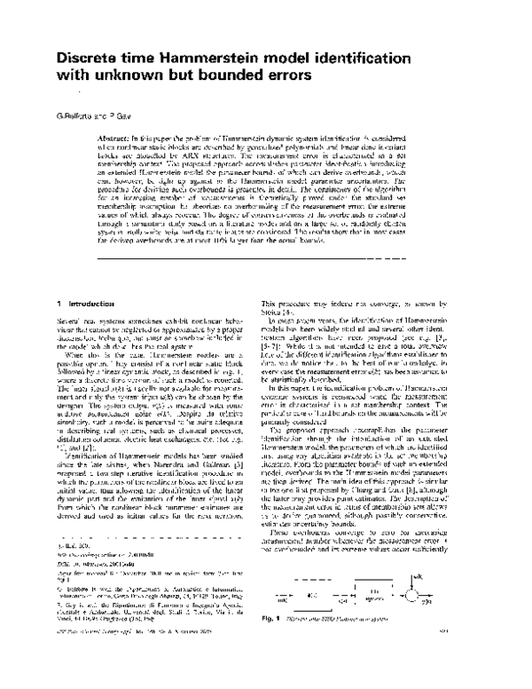 (PDF) Discrete time Hammerstein model identification with unknown but ...