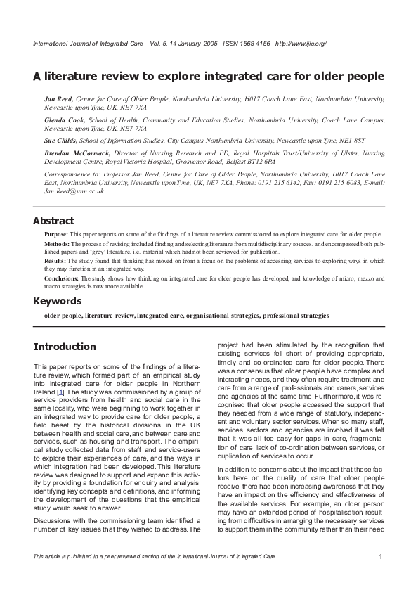 (PDF) A literature review to explore integrated care for older people