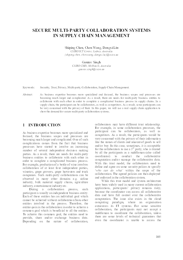 (PDF) Secure Multi-party Collaboration Systems in Supply Chain Management