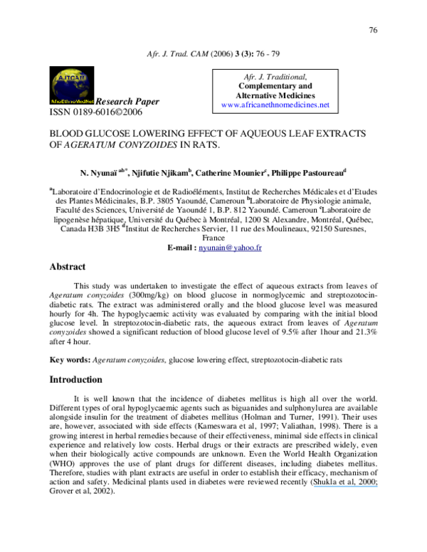 (PDF) Blood glucose lowering effect of aqueous leaf extracts of ...