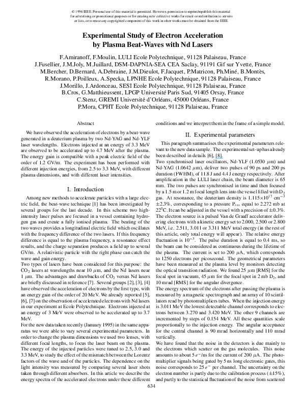 (PDF) Experimental study of electron acceleration by plasma beat-waves ...