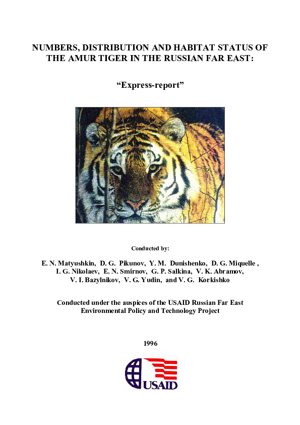 (PDF) NUMBERS, DISTRIBUTION AND HABITAT STATUS OF THE AMUR TIGER IN THE