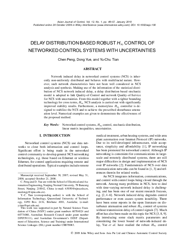 (PDF) Delay distribution based robust H∞ control of networked control ...