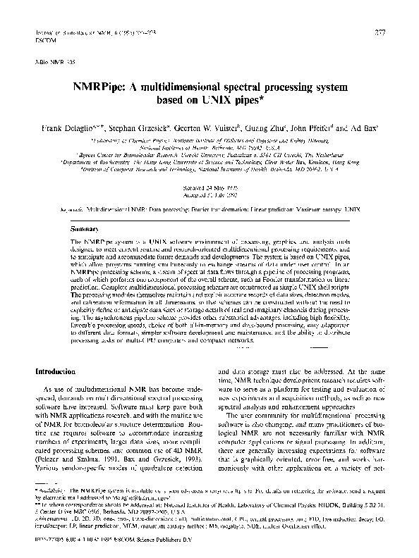 (PDF) NMRPipe A multidimensional spectral processing system based on