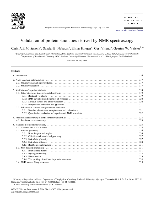 (PDF) Validation of protein structures derived by NMR spectroscopy