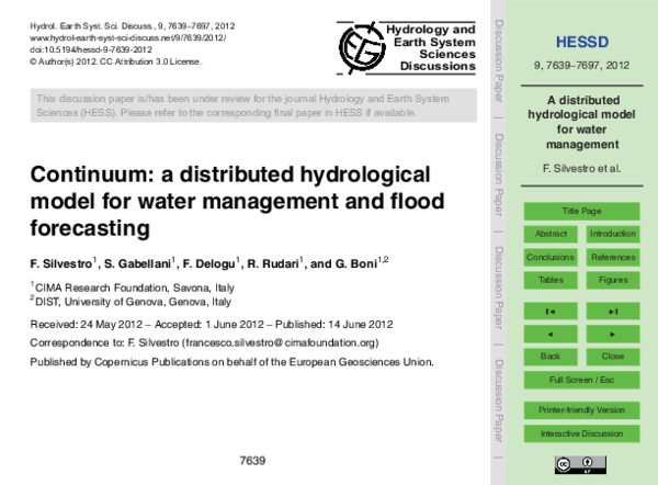 (PDF) Continuum: a distributed hydrological model for water management ...