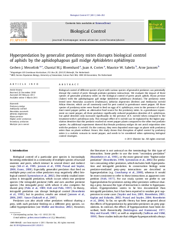 (PDF) Hyperpredation by generalist predatory mites disrupts biological ...