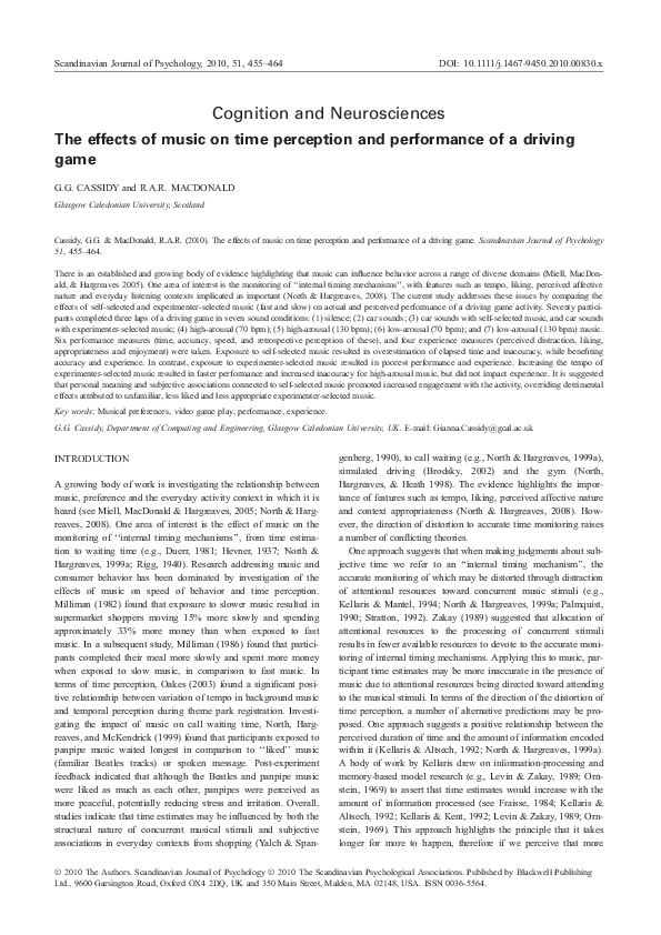 (PDF) The effects of music on time perception and performance of a ...