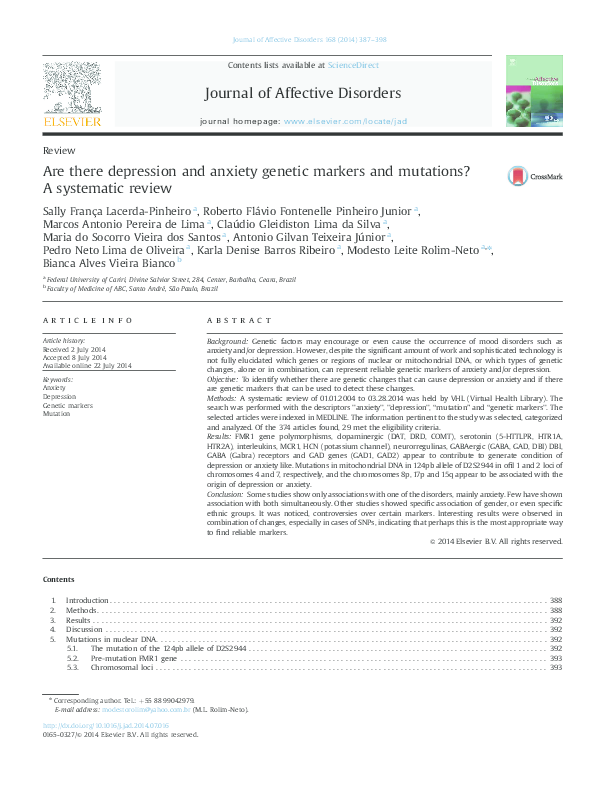(PDF) Are there depression and anxiety genetic markers and mutations? A ...