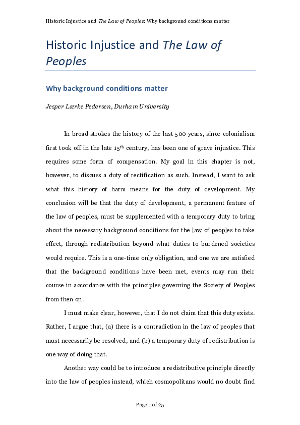 (PDF) Historic Injustice and The Law of Peoples: Why background ...