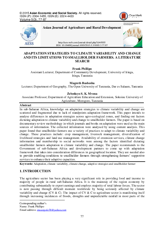 (PDF) ADAPTATION STRATEGIES TO CLIMATE VARIABILITY AND CHANGE AND ITS ...