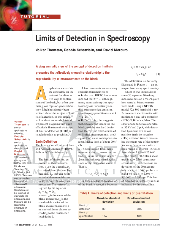 (PDF) Limits of Detection in Spectroscopy Debbie Schatzlein