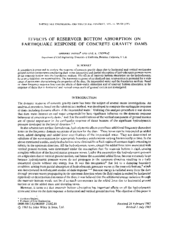 (PDF) Effects of reservoir bottom absorption on earthquake response of ...