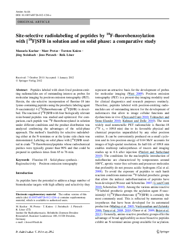 (PDF) Siteselective radiolabeling of peptides by 18F