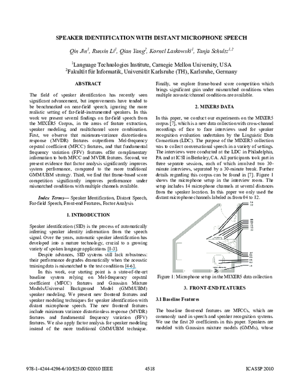 (PDF) Speaker identification with distant microphone speech