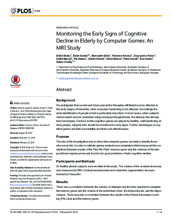 (PDF) Monitoring the early signs of cognitive decline in elderly by ...