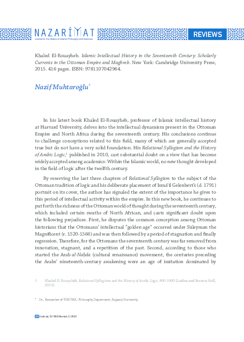 Pdf Review Khaled El Rouayheb Islamic Intellectual - 