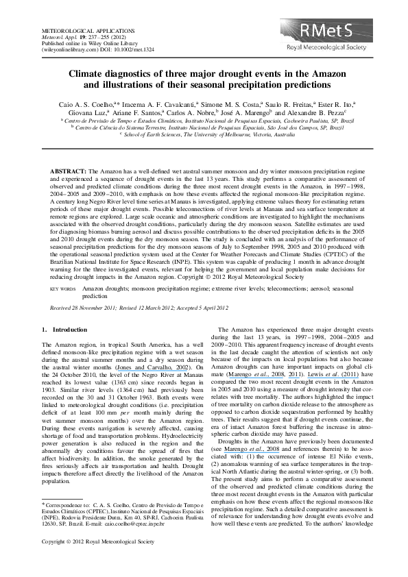 (PDF) Climate diagnostics of three major drought events in the Amazon ...