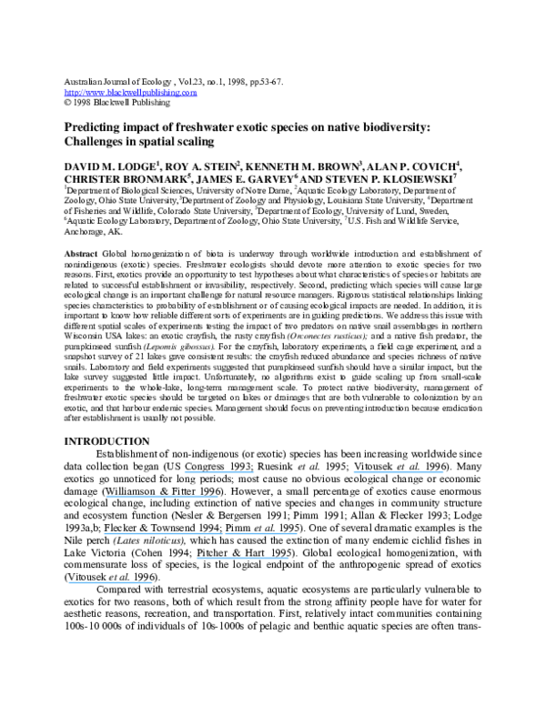 (PDF) Predicting impact of freshwater exotic species on