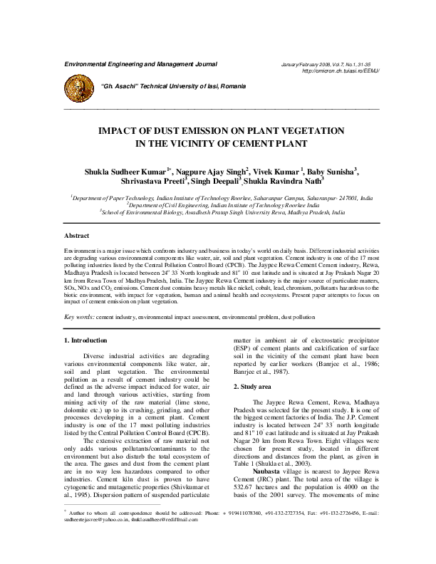 (PDF) Impact of dust emission on plant vegetation in the vicinity of