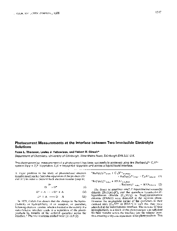 (PDF) Photocurrent measurements at the interface between two immiscible electrolyte solutions