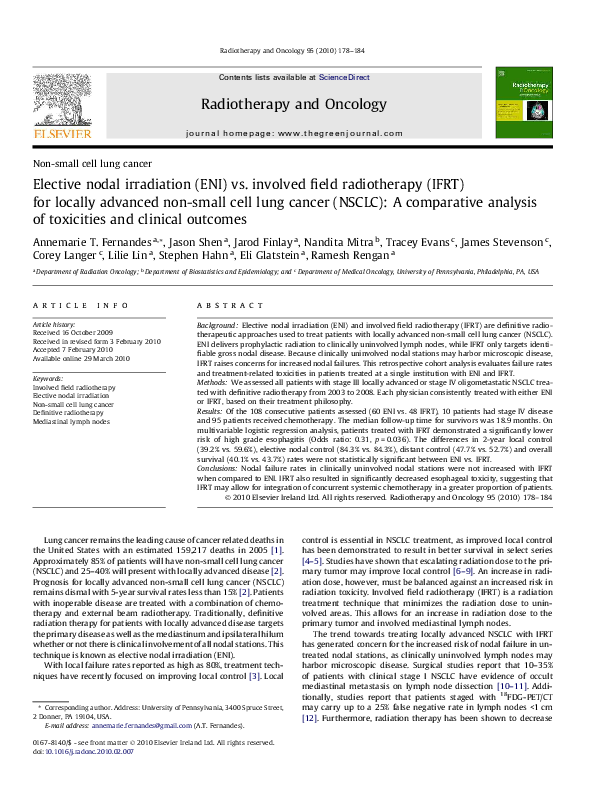 (PDF) Elective nodal irradiation (ENI) vs. involved field radiotherapy ...