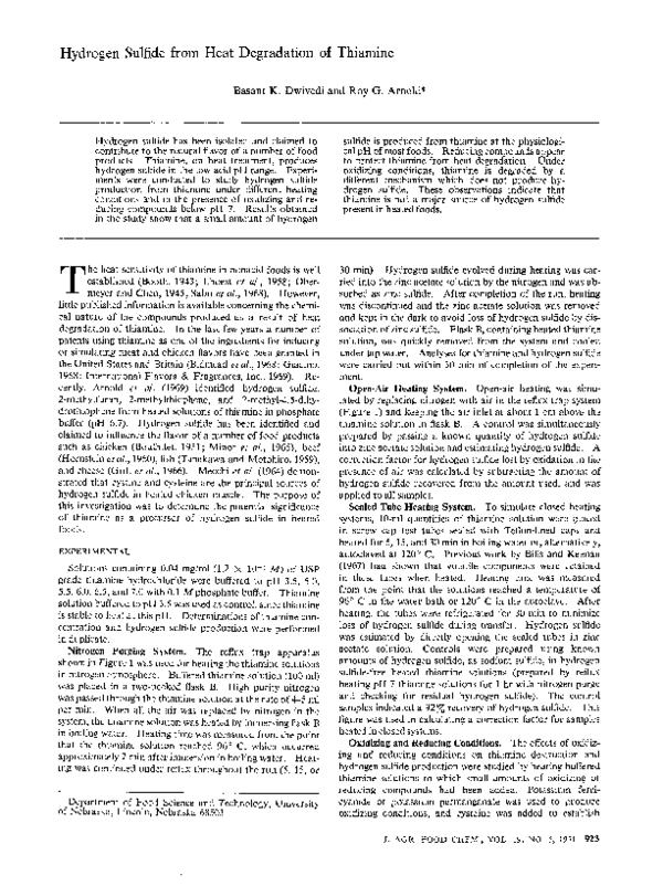 (PDF) Hydrogen sulfide from heat degradation of thiamine
