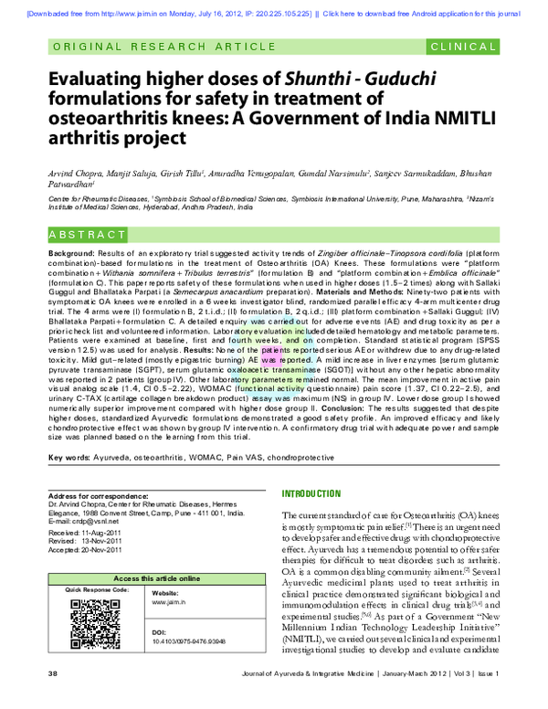 (PDF) Evaluating higher doses of Shunthi - Guduchi formulations for ...