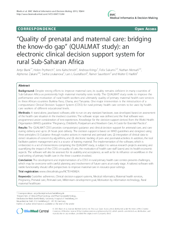 (PDF) “Quality of prenatal and maternal care: bridging the know-do gap ...