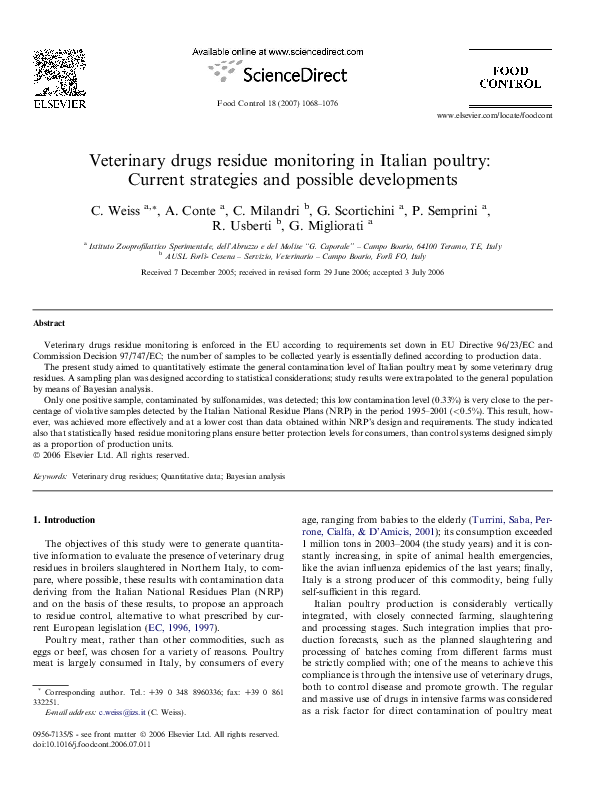 (PDF) Veterinary drugs residue monitoring in Italian poultry Current