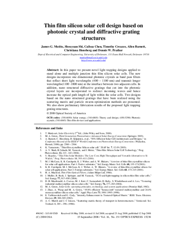 (PDF) Thin film solar cell design based on photonic crystal and ...