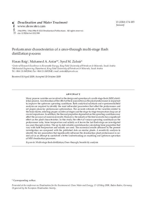 (PDF) Performance characteristics of a oncethrough multistage flash
