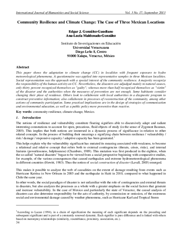 (PDF) Community Resilience and Climate Change: The Case of Three ...