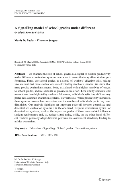 (PDF) A signalling model of school grades under different evaluation ...