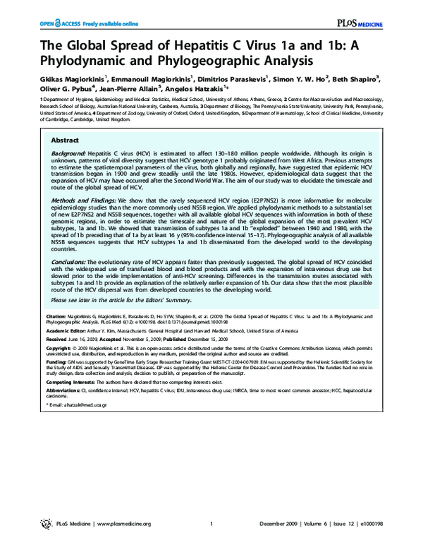 (PDF) The Global Spread of Hepatitis C Virus 1a and 1b: A Phylodynamic ...