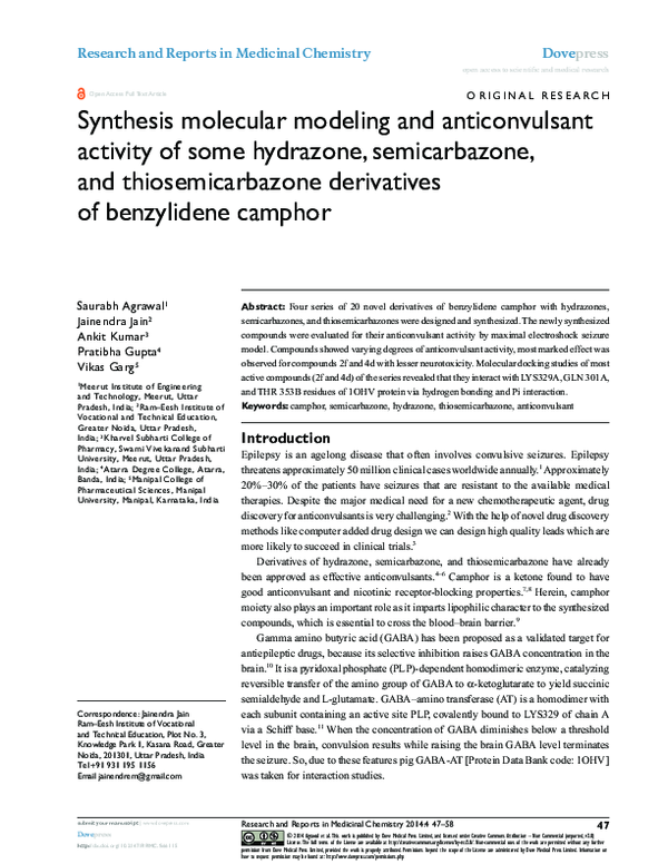 (PDF) Synthesis molecular modeling and anticonvulsant activity of some ...