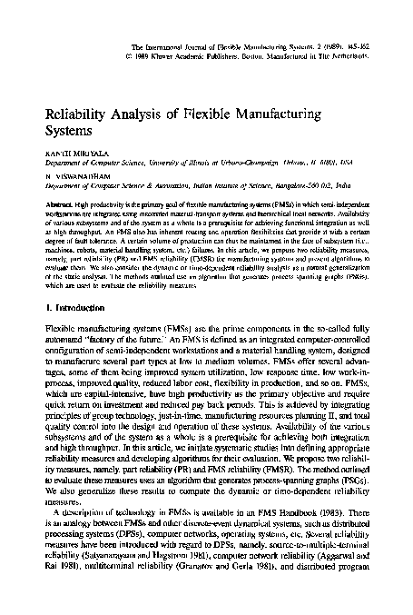 (PDF) Reliability analysis of flexible manufacturing systems