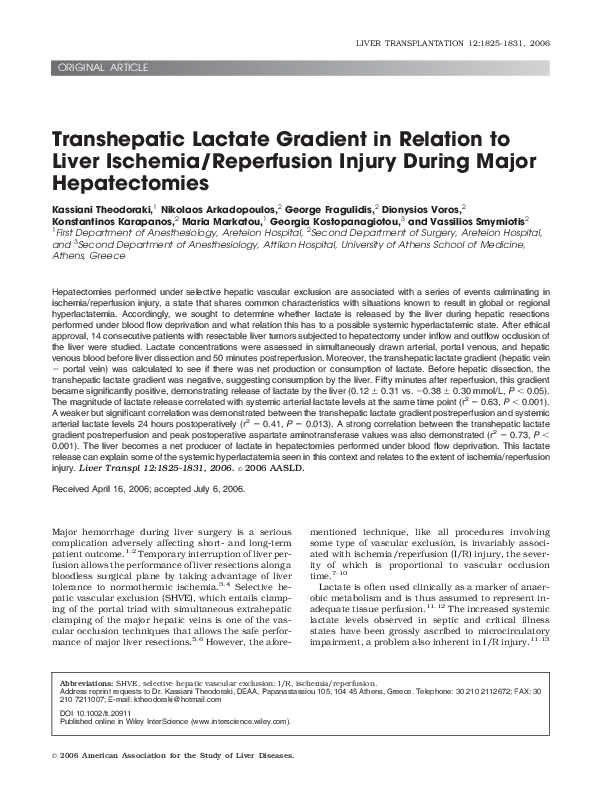 (PDF) Transhepatic Lactate Gradient in Relation to Liver Ischemia ...