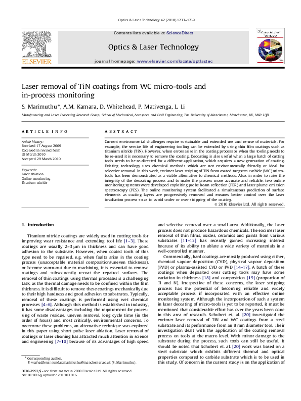 (PDF) Laser removal of TiN coatings from WC microtools and inprocess