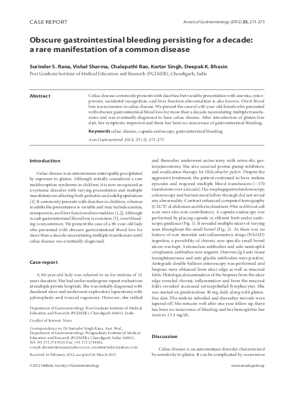 (PDF) Obscure gastrointestinal bleeding persisting for a decade: a rare ...