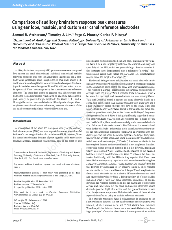 (PDF) Comparison of auditory brainstem response peak measures using ear ...