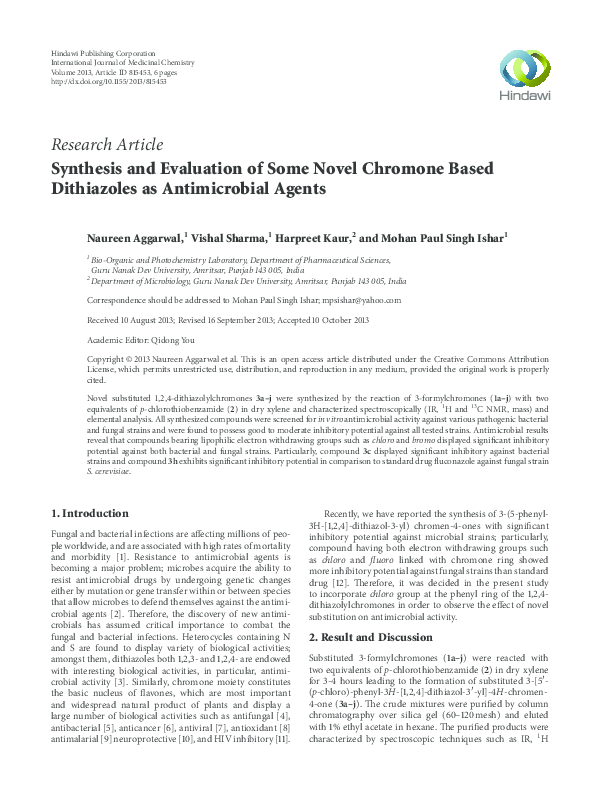 (PDF) Synthesis and evaluation of some novel chromone based dithiazoles ...