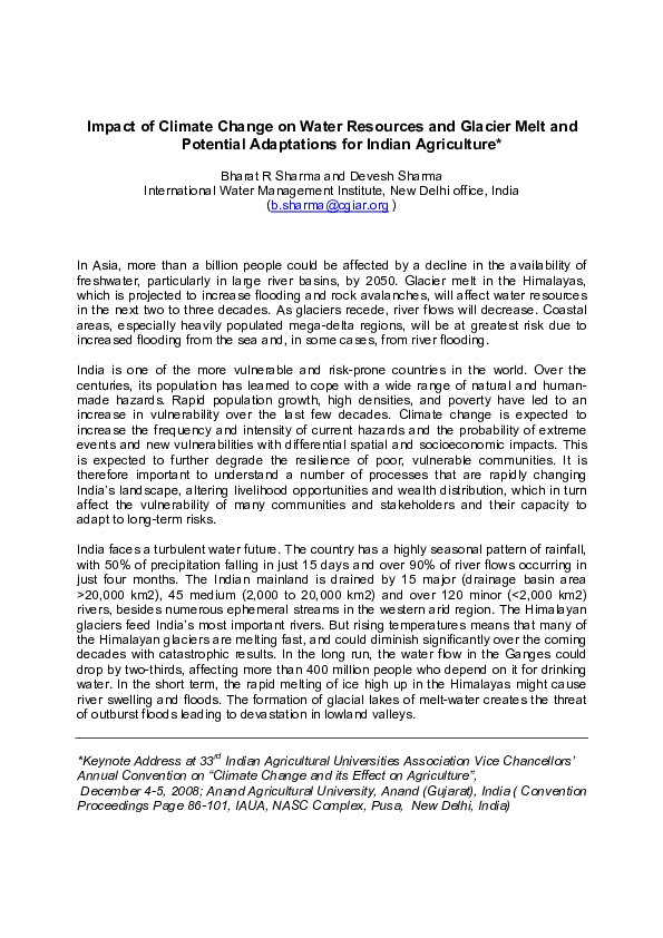 (PDF) Impact of climate change on water resources and potential ...