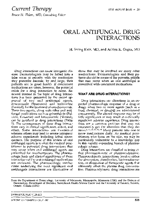 (PDF) Oral antifungal drug interactions A mechanistic approach to