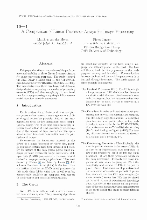 (PDF) A Comparison of Linear Processor Arrays for Image Processing