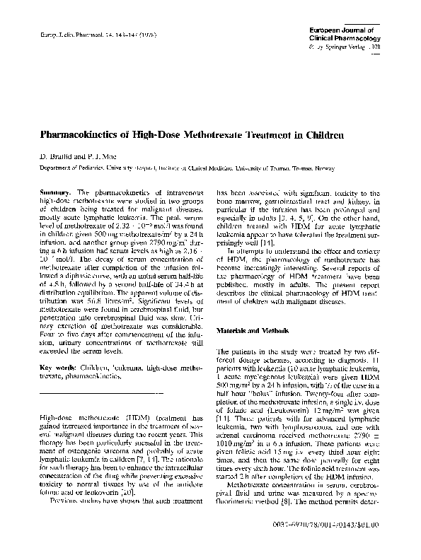 (PDF) Pharmacokinetics of high-dose methotrexate treatment in children