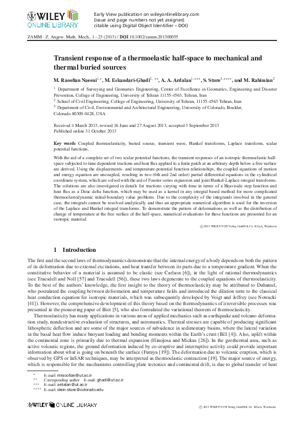 (PDF) Transient response of a thermoelastic half-space to mechanical ...