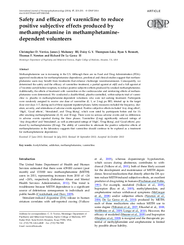 (PDF) Safety and efficacy of varenicline to reduce positive subjective ...