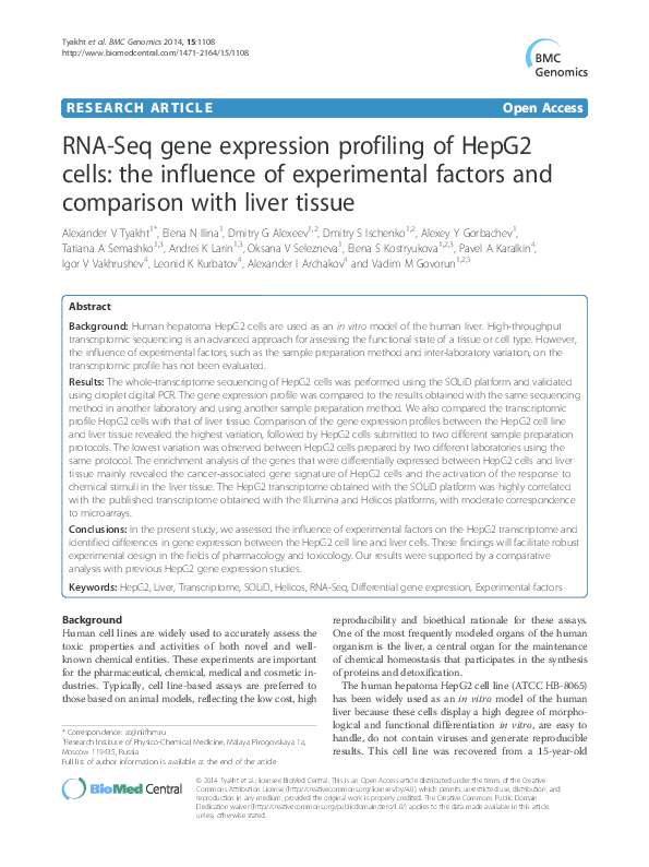 (PDF) RNA-Seq gene expression profiling of HepG2 cells: the influence ...